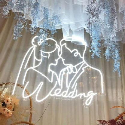 Customize Romantic Wedding Couple Kissing Portrait Neon Sign | Shineneon