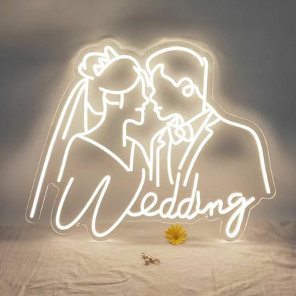Customize Romantic Wedding Couple Kissing Portrait Neon Sign | Shineneon