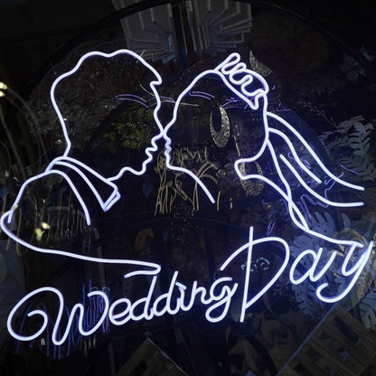 Customize Wedding Day Romantic Kissing Couple Portrait Neon Sign | Shineneon