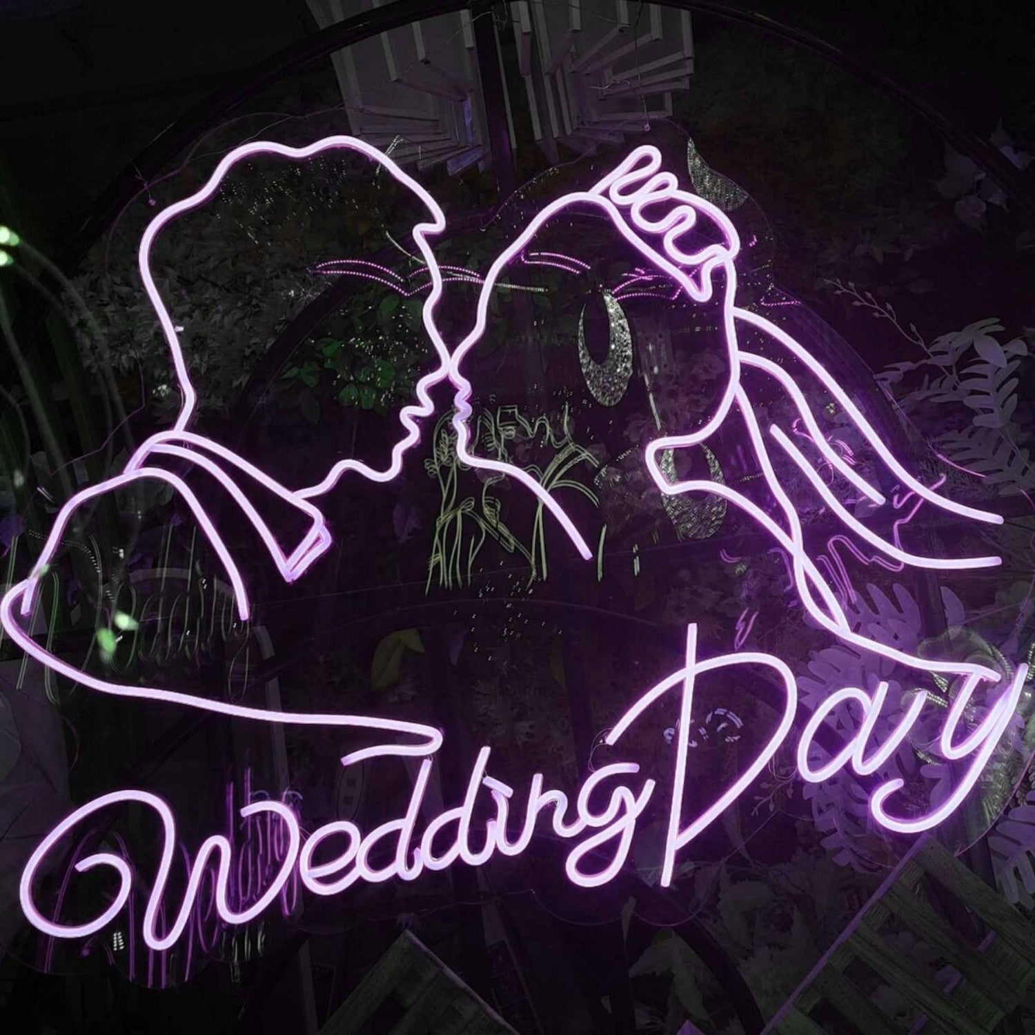 Customize Wedding Day Romantic Kissing Couple Portrait Neon Sign | Shineneon
