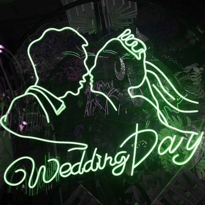 Customize Wedding Day Romantic Kissing Couple Portrait Neon Sign | Shineneon