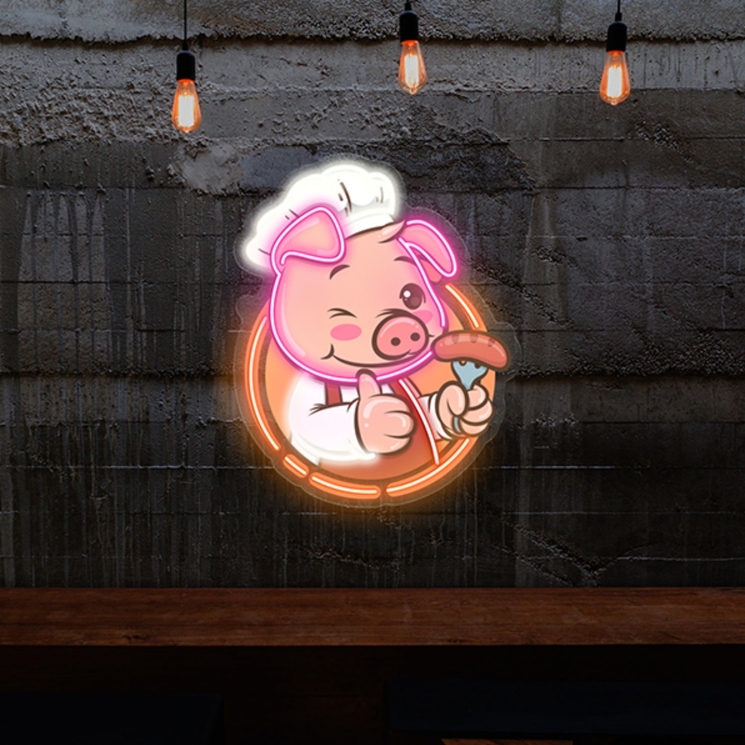 Cute And Friendly Pig Chef Holds Artwork Led Neon | Shineneon