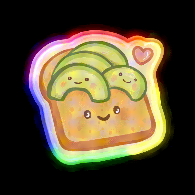 Cute Avocado Toast Snack Food Led Neon Sign Rgb Color - LED neon sign close-up detail