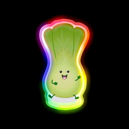 Cute Baby Bok Choy Cartoon Illustration Led Neon Sign Chinese Food Rgb Color
