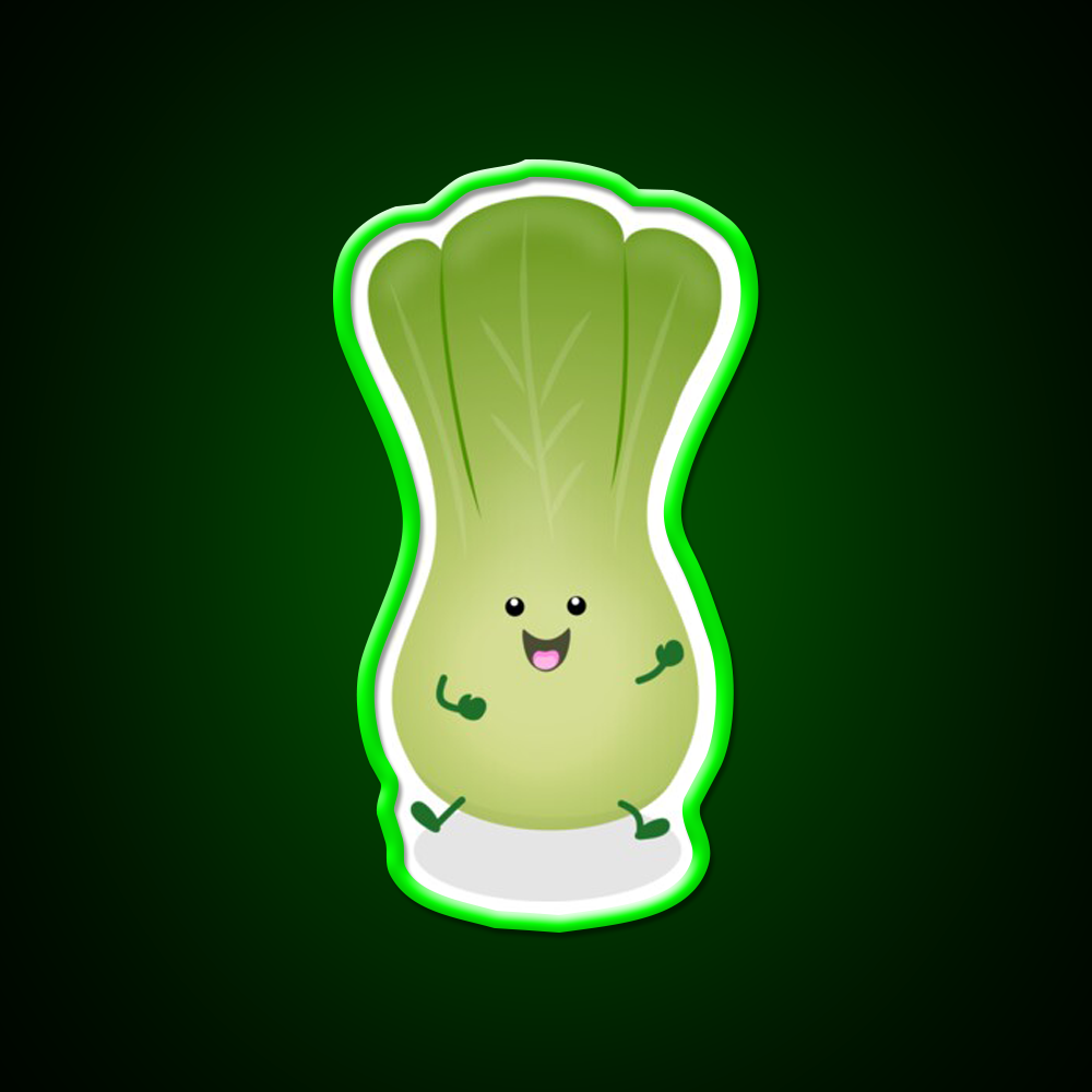 Cute Baby Bok Choy Cartoon Illustration Led Neon Sign Chinese Food Rgb Color