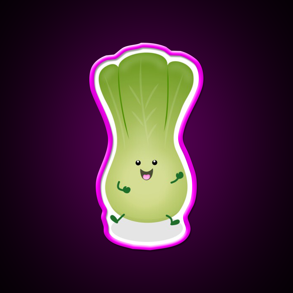 Cute Baby Bok Choy Cartoon Illustration Led Neon Sign Chinese Food Rgb Color