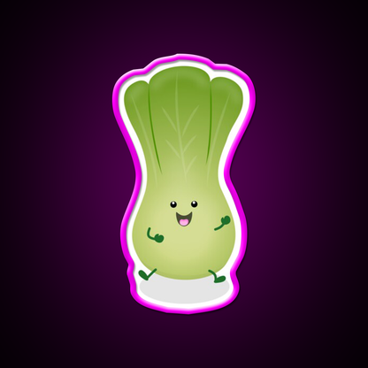 Cute Baby Bok Choy Cartoon Illustration Led Neon Sign Chinese Food Rgb Color