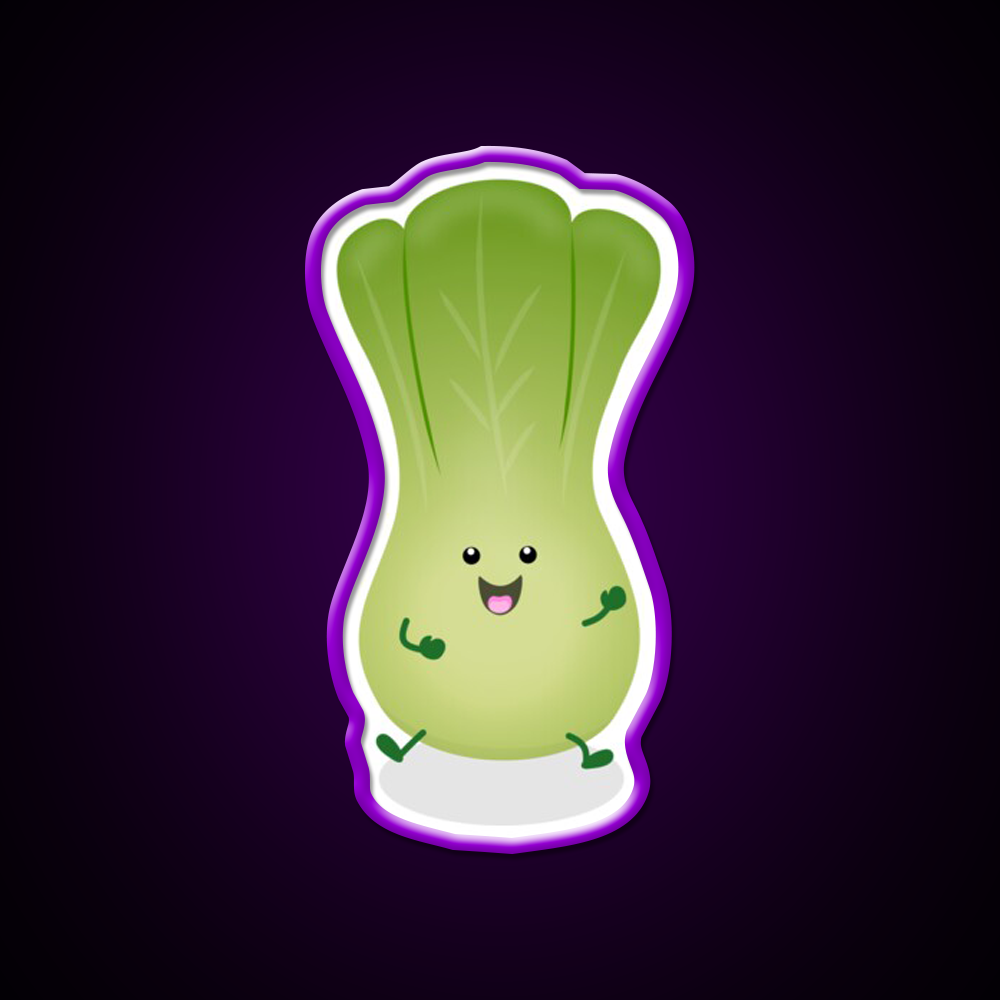 Cute Baby Bok Choy Cartoon Illustration Led Neon Sign Chinese Food Rgb Color