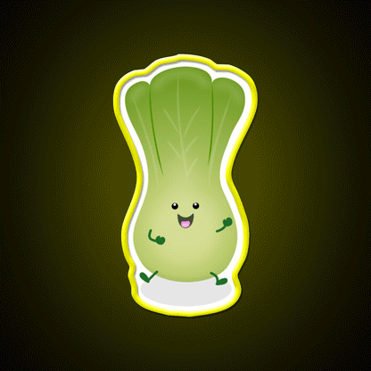 Cute Baby Bok Choy Cartoon Illustration Led Neon Sign Chinese Food Rgb Color