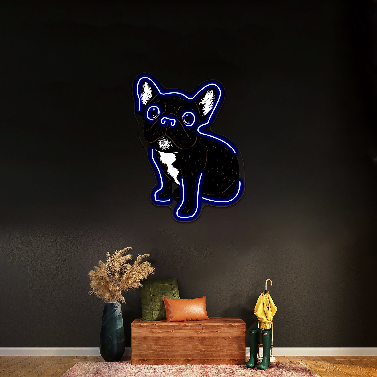 Cute Brindle Frenchie Puppy Artwork Business Led Sign