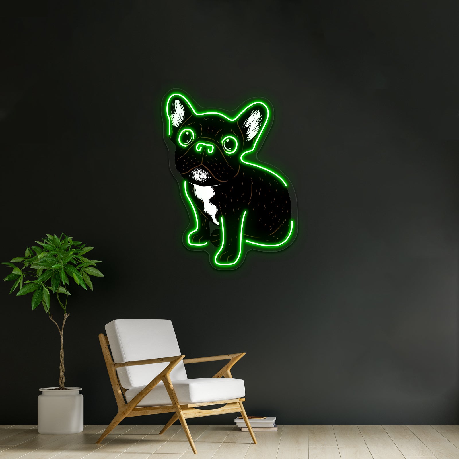 Cute Brindle Frenchie Puppy Artwork Business Led Sign