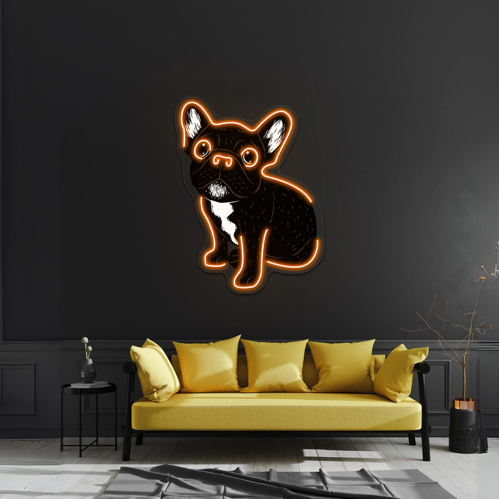 Cute Brindle Frenchie Puppy Artwork Business Led Sign