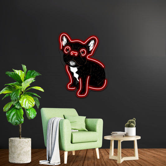 Cute Brindle Frenchie Puppy Artwork Business Led Sign