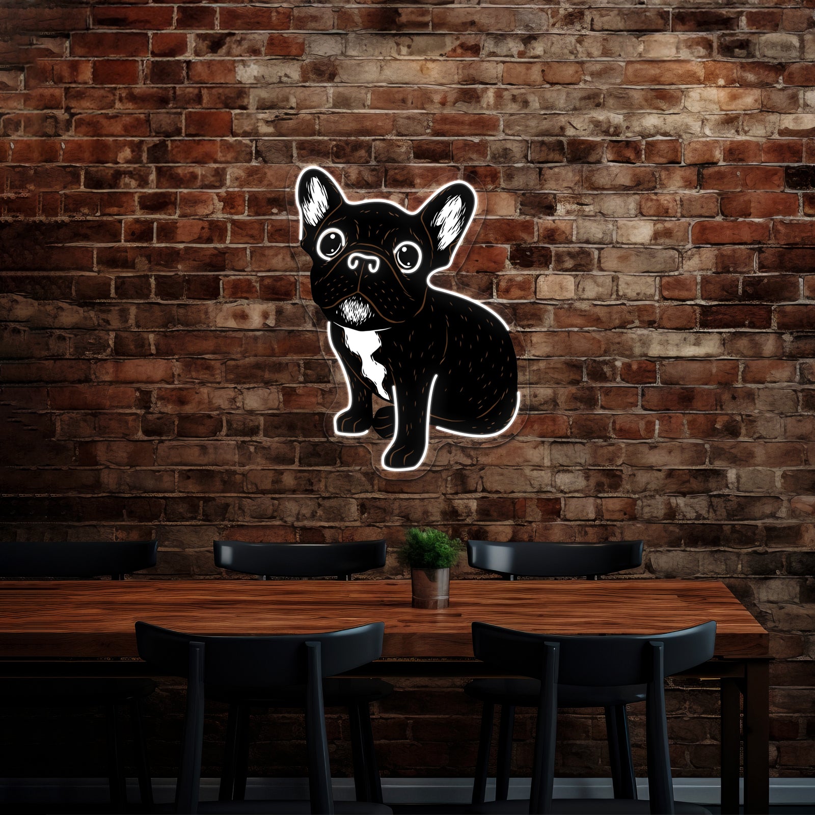 Cute Brindle Frenchie Puppy Artwork Business Led Sign