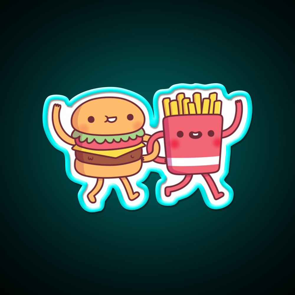 Cute Burger And Fries Linking Fast Food Led Neon Sign For Burger Place Rgb Color
