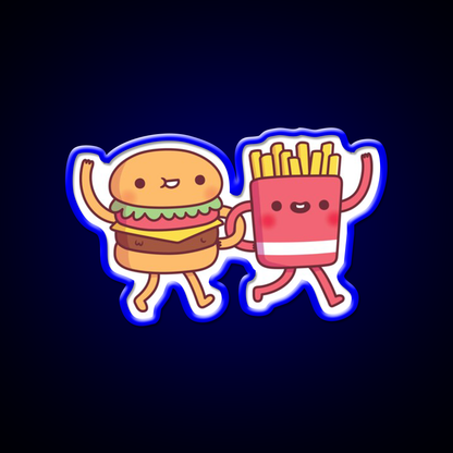 Cute Burger And Fries Linking Fast Food Led Neon Sign For Burger Place Rgb Color