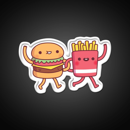 Cute Burger And Fries Linking Fast Food Led Neon Sign For Burger Place Rgb Color - Shineneon