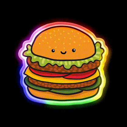 Cute Burger Hamburger Fast Food Led Neon Sign For Burger Place Rgb Color