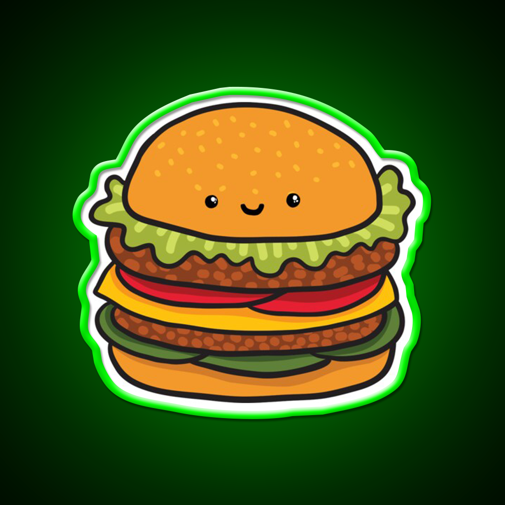 Cute Burger Hamburger Fast Food Led Neon Sign For Burger Place Rgb Color