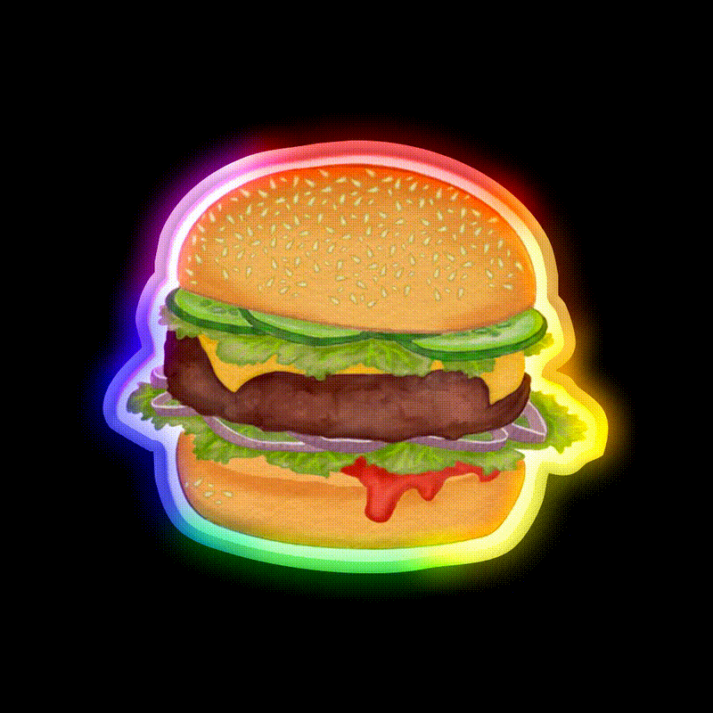 Cute Burger Print Fast Food Led Neon Sign For Burger Place Rgb Color