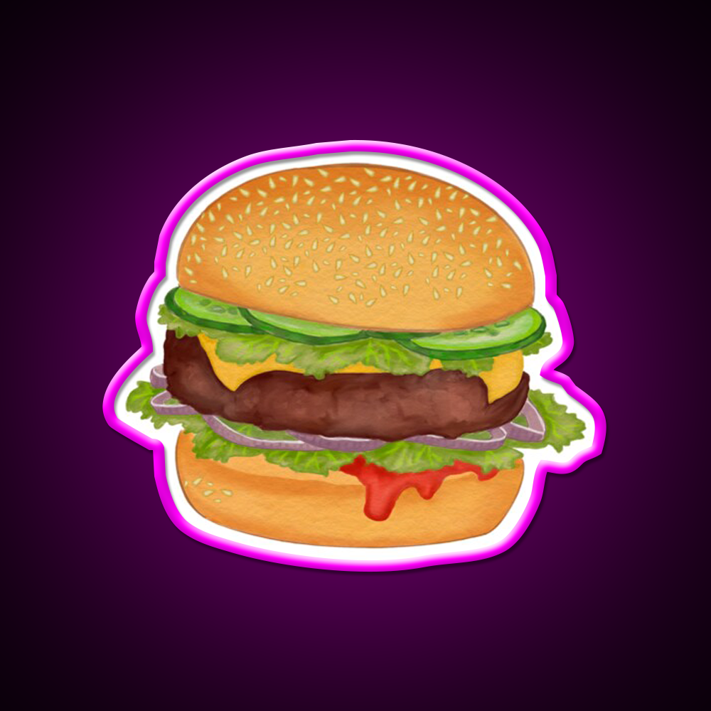 Cute Burger Print Fast Food Led Neon Sign For Burger Place Rgb Color