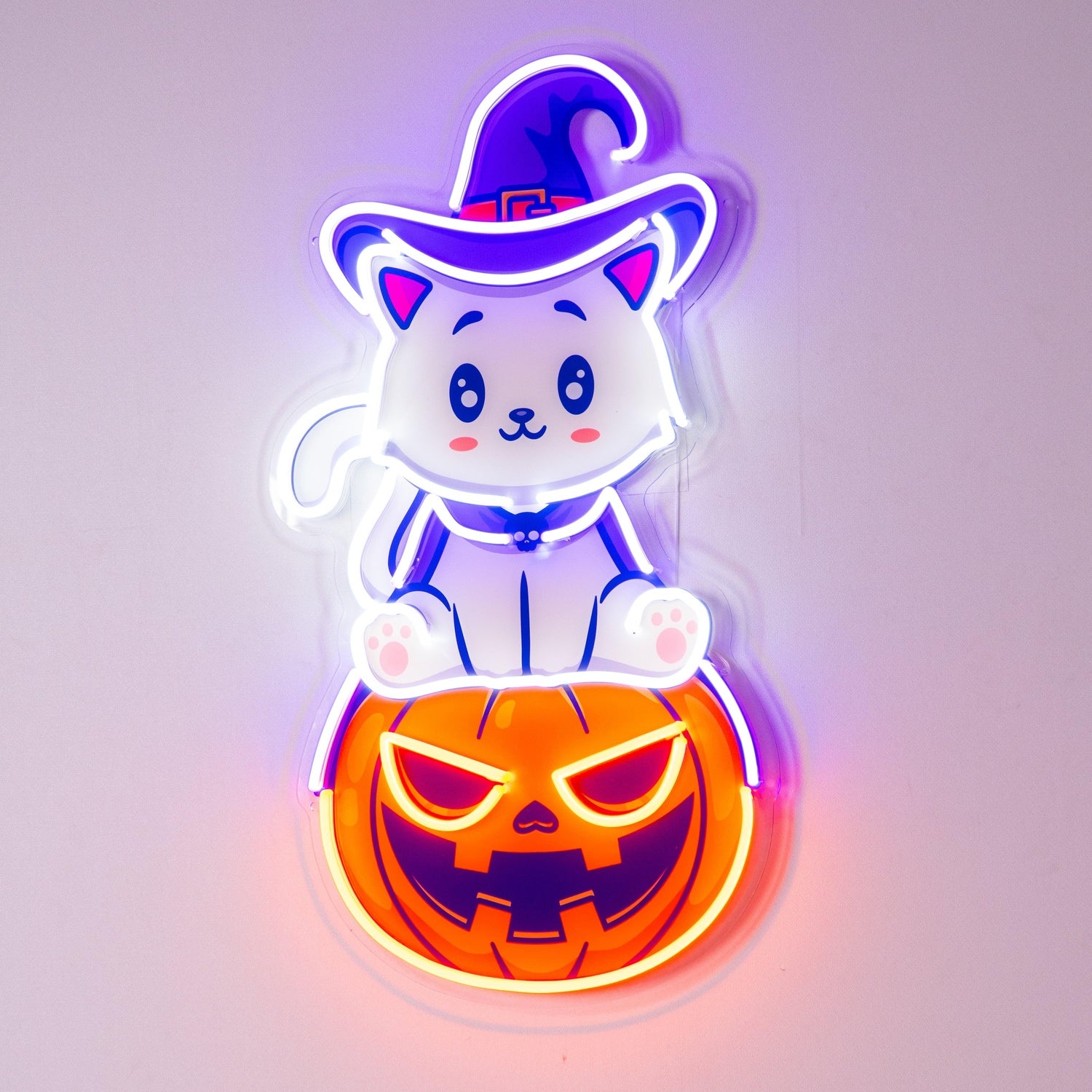 Cute Cartoon Cat On Pumpkin Halloween Uv Printed Led Neon Sign | Shineneon