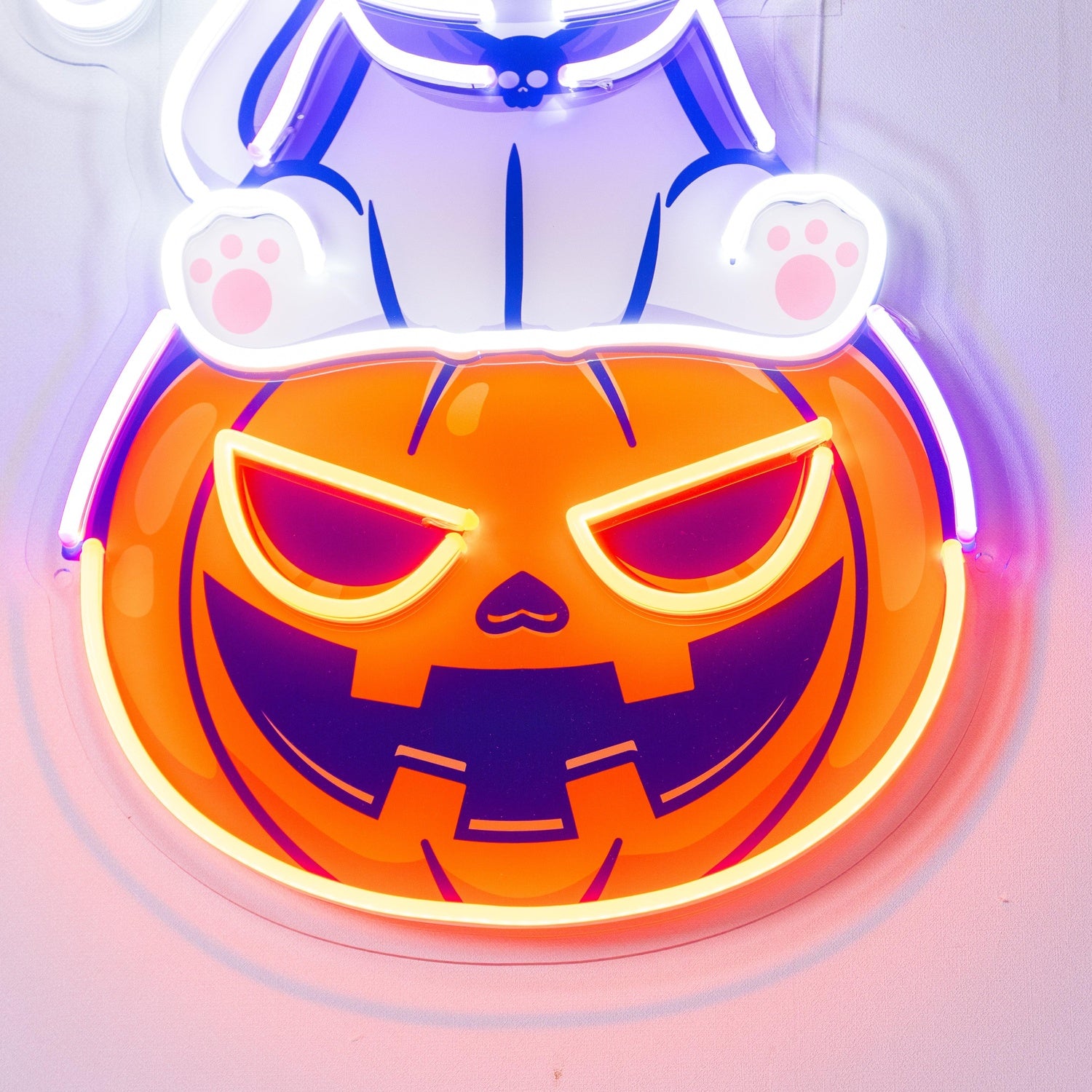 Cute Cartoon Cat On Pumpkin Halloween Uv Printed Led Neon Sign | Shineneon