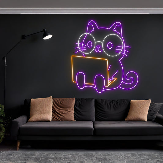 Cute Cat Laptop Neon Sign