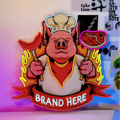 Cute Chef Pig Delicious Barbeque Meat Acrylic Led Neon Sign | Shineneon