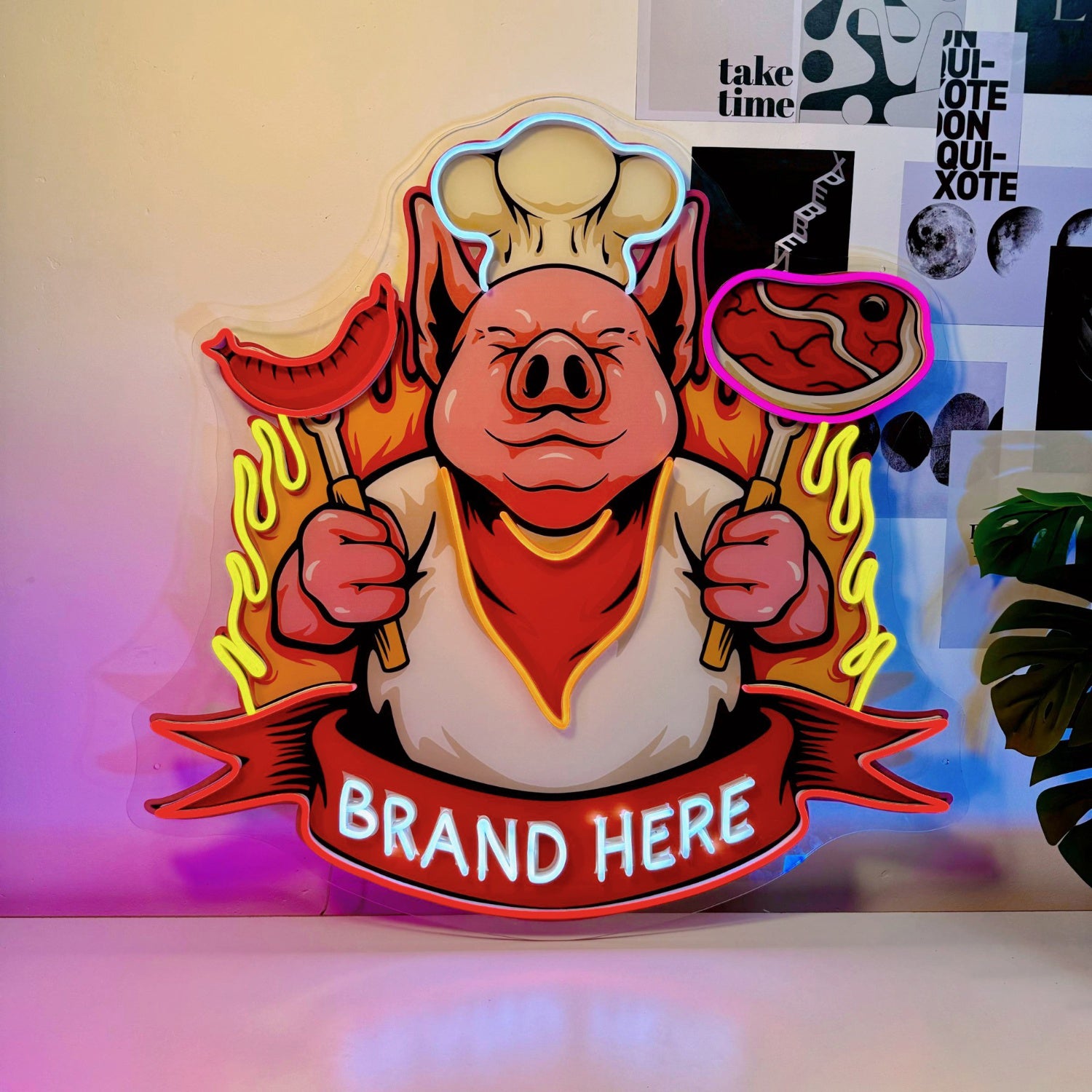 Cute Chef Pig Delicious Barbeque Meat Acrylic Led Neon Sign | Shineneon