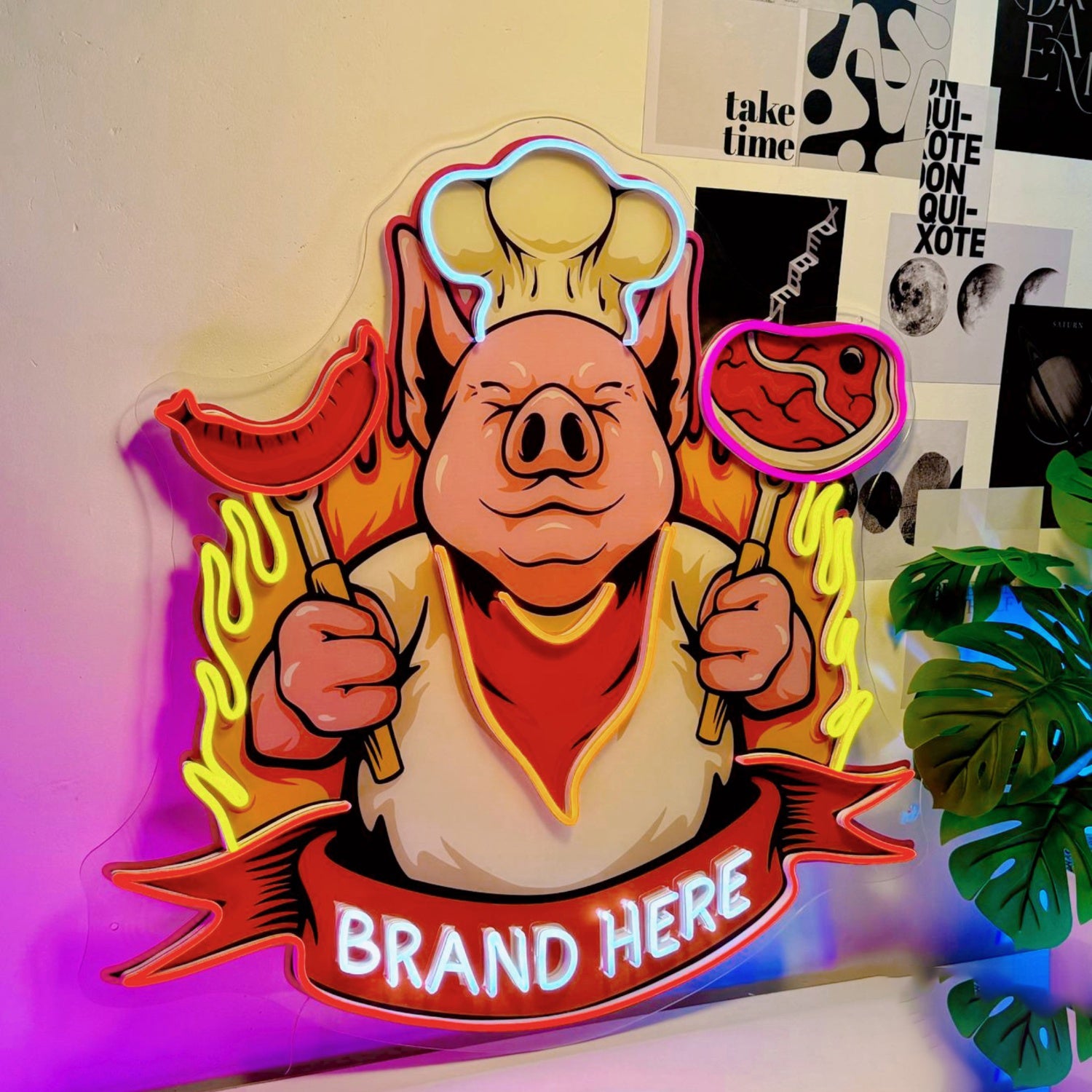 Cute Chef Pig Delicious Barbeque Meat Acrylic Led Neon Sign | Shineneon