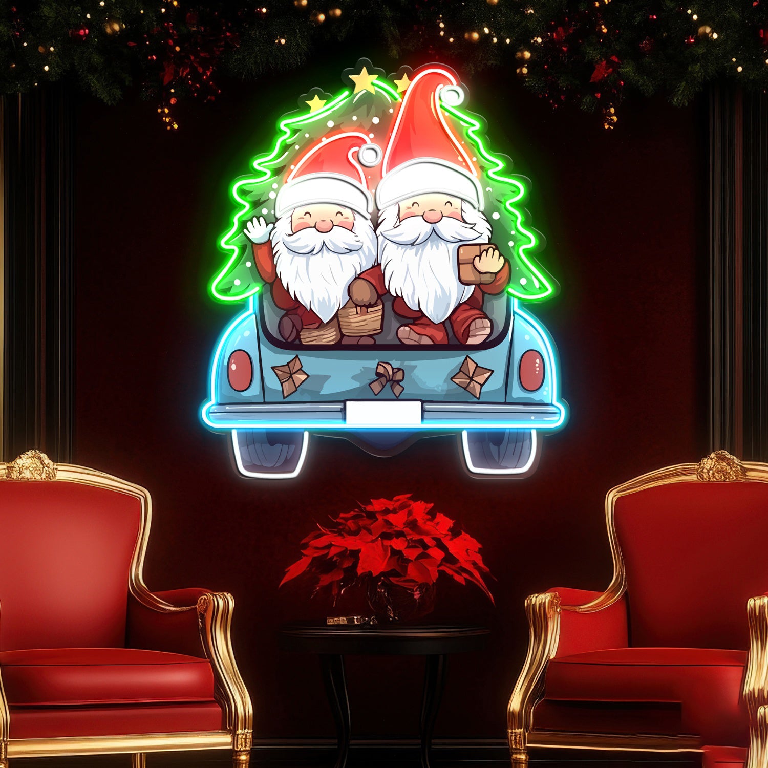 Cute Christmas Gnomes In Truck Acrylic Led Neon Sign | Shineneon