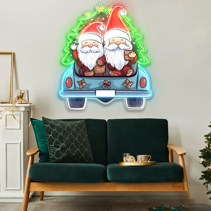 Cute Christmas Gnomes In Truck Acrylic Led Neon Sign | Shineneon