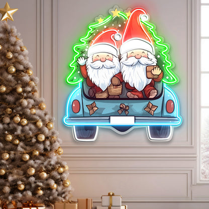 Cute Christmas Gnomes In Truck Acrylic Led Neon Sign | Shineneon