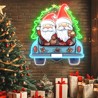 Cute Christmas Gnomes In Truck Acrylic Led Neon Sign | Shineneon