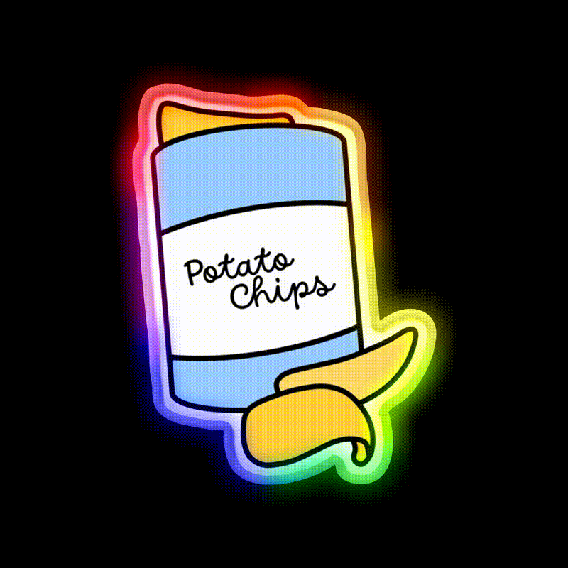 Cute Container Of Potato Chips Snack Food Led Neon Sign Rgb Color - LED neon sign close-up detail