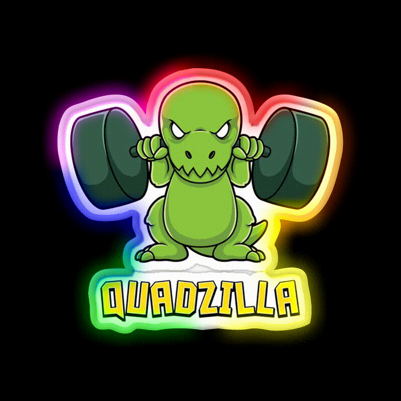 Cute Dinosaur Gym Workout Quadzilla Gift Gym Fitness Led Neon Sign Rgb Color - LED neon sign close-up detail