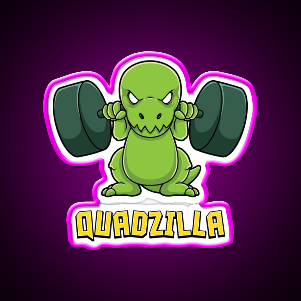 Cute Dinosaur Gym Workout Quadzilla Gift Gym Fitness Led Neon Sign Rgb Color - Neon sign mounted on wall in room