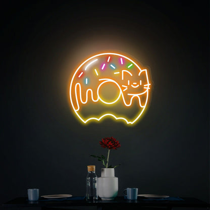 Cute Donut Cat Led Neon Sign Sweet Donuts Sign Wall Decor | Shineneon