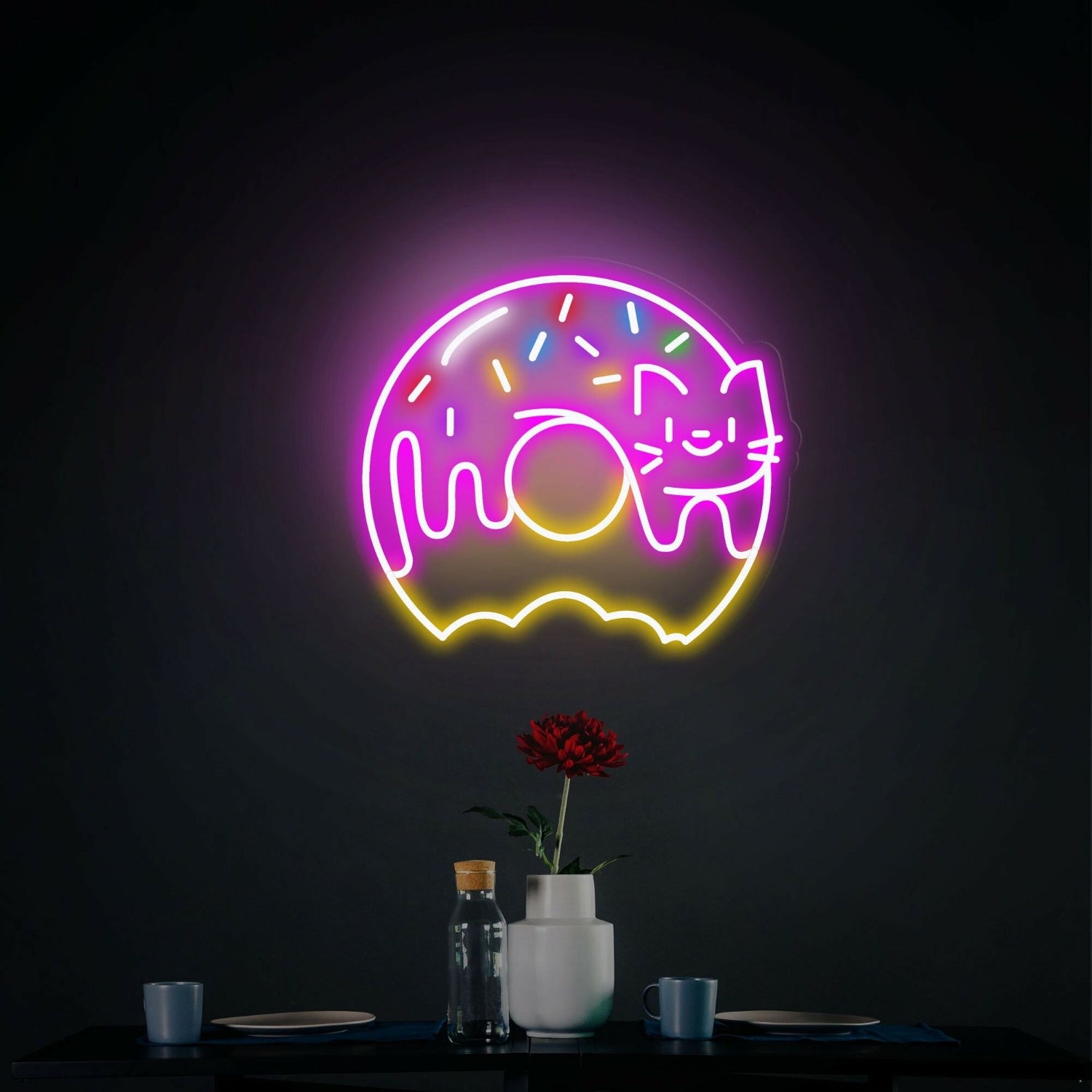 Cute Donut Cat Led Neon Sign Sweet Donuts Sign Wall Decor | Shineneon