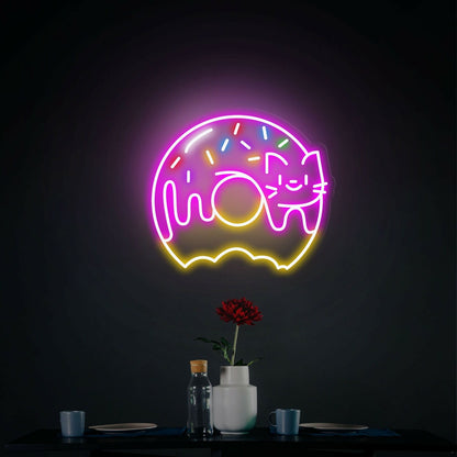 Cute Donut Cat Led Neon Sign Sweet Donuts Sign Wall Decor | Shineneon
