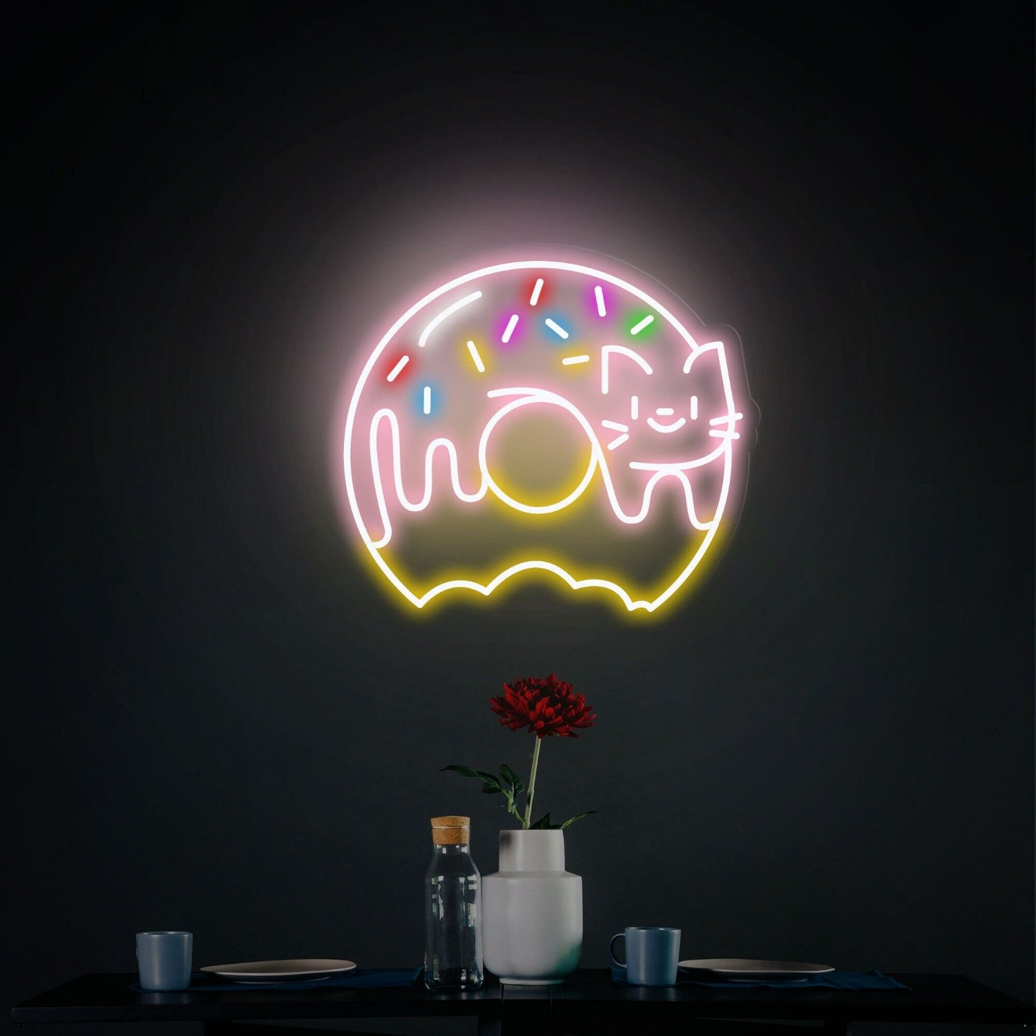 Cute Donut Cat Led Neon Sign Sweet Donuts Sign Wall Decor | Shineneon
