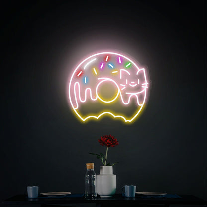 Cute Donut Cat Led Neon Sign Sweet Donuts Sign Wall Decor | Shineneon