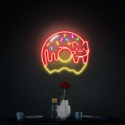 Cute Donut Cat Led Neon Sign Sweet Donuts Sign Wall Decor | Shineneon