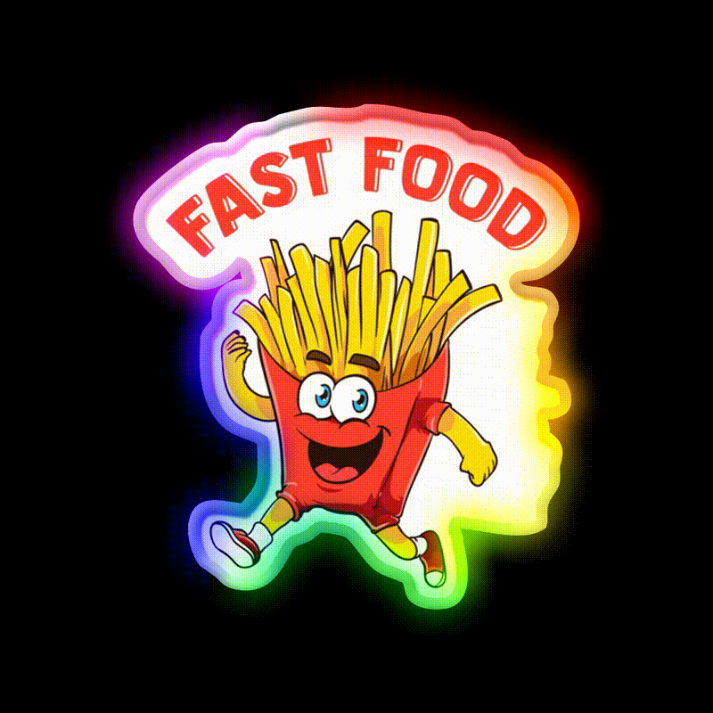 Cute Fast Food French Fries Joke Fast Food Led Neon Sign For Burger Place Rgb Color