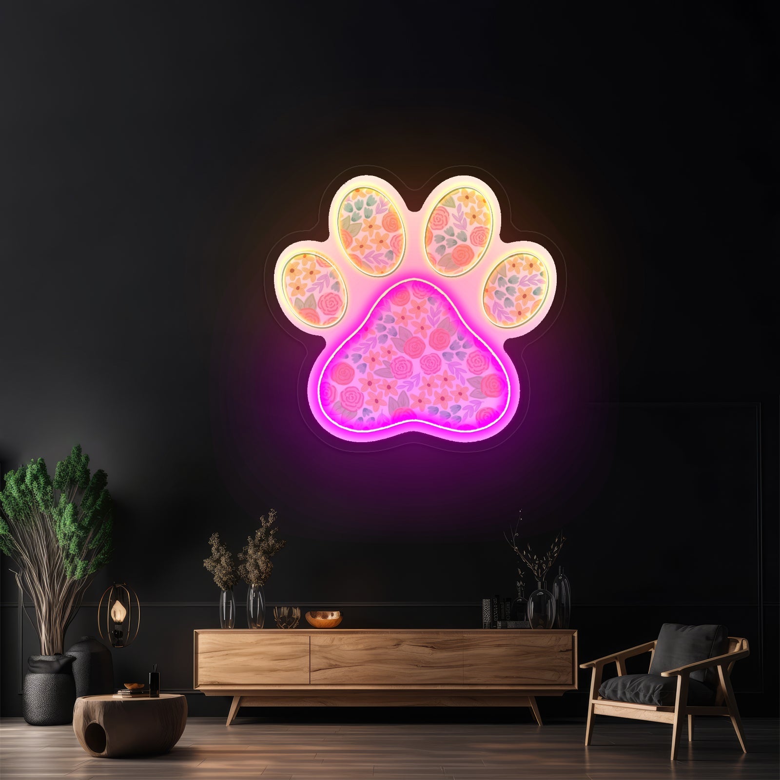 Cute Floral Paw Print Cute Neon Signs For Pet Lover - Shineneon