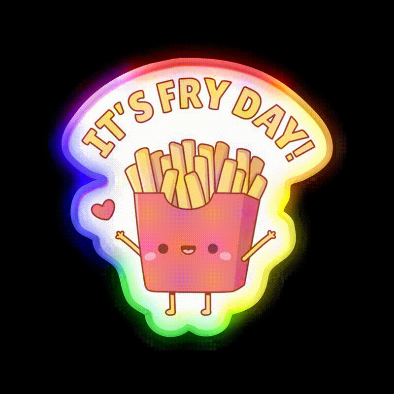 Cute French Fries Its Fry Day Pun Doodle Led Neon Sign For Burger Place Rgb Color - LED neon sign close-up detail