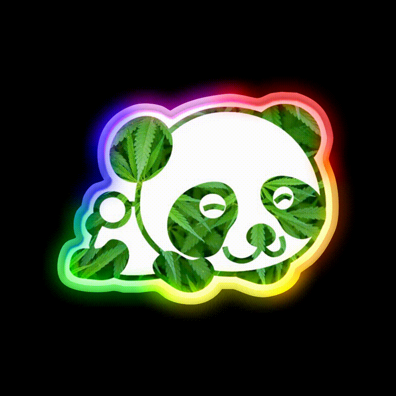 Cute Funny Panda Panda Hemp Inspired Green Leaf Led Neon Sign Rgb Color - LED neon sign close-up detail