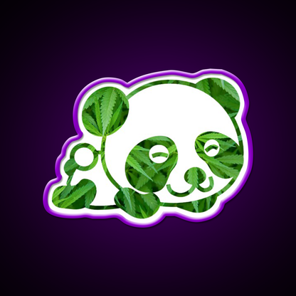 Cute Funny Panda Panda Hemp Inspired Green Leaf Led Neon Sign Rgb Color - LED neon sign view 9