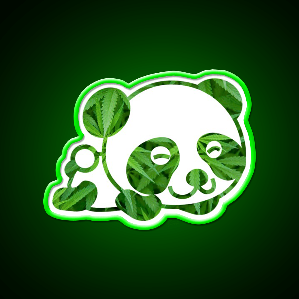 Cute Funny Panda Panda Hemp Inspired Green Leaf Led Neon Sign Rgb Color - Shineneon